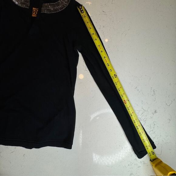 Tory Burch Black Long Sleeve V-Neck Beaded Collar Top Sz X-Small - Picture 6 of 7